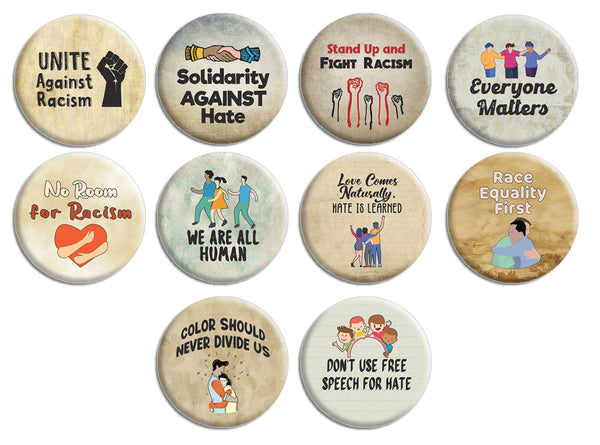 End Racism Pinback Button Badges (1-Set X 10 Buttons)