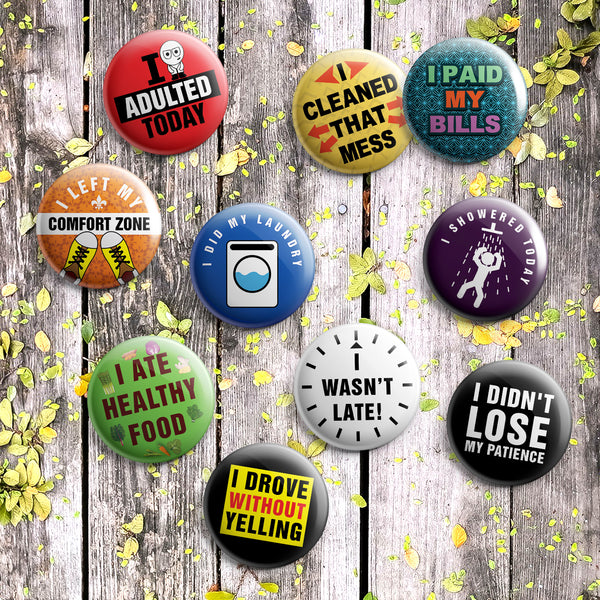 Funny Pinback Buttons ÃƒÂ¢Ã¢â€šÂ¬Ã¢â‚¬Å“ Adulting (10-Pack) ÃƒÂ¢Ã¢â€šÂ¬Ã¢â‚¬Å“ Unique Button Pins for Men Women Teens Employees Professionals