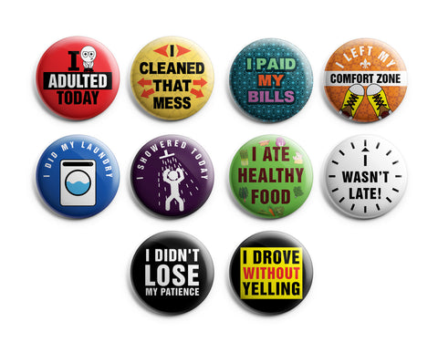 Funny Pinback Buttons ÃƒÂ¢Ã¢â€šÂ¬Ã¢â‚¬Å“ Adulting (10-Pack) ÃƒÂ¢Ã¢â€šÂ¬Ã¢â‚¬Å“ Unique Button Pins for Men Women Teens Employees Professionals