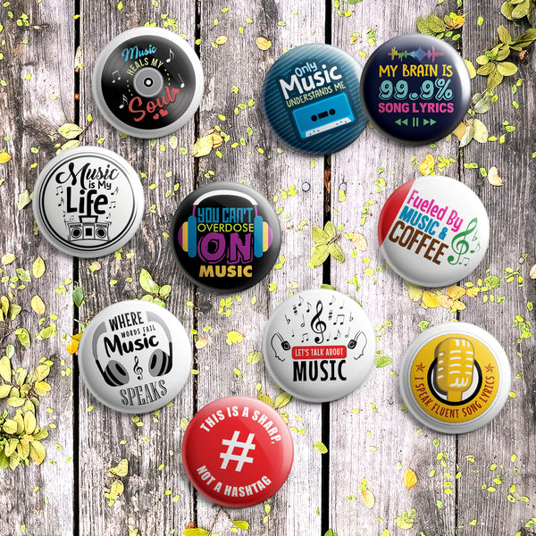 Creanoso Pinback Buttons - Music Lovers Pin Badge (10-Pack) - Large 2.25" Pins Badges for Music Lovers