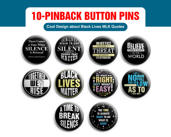 Creanoso Pinback Buttons - Black Lives MLK Quotes (10-Pack) Large 2.25" Pins Badge for Men Women Teens Professionals â€“ Cool Fashion Accessories Indoor Outdoor Wear â€“ Epic Collection Set