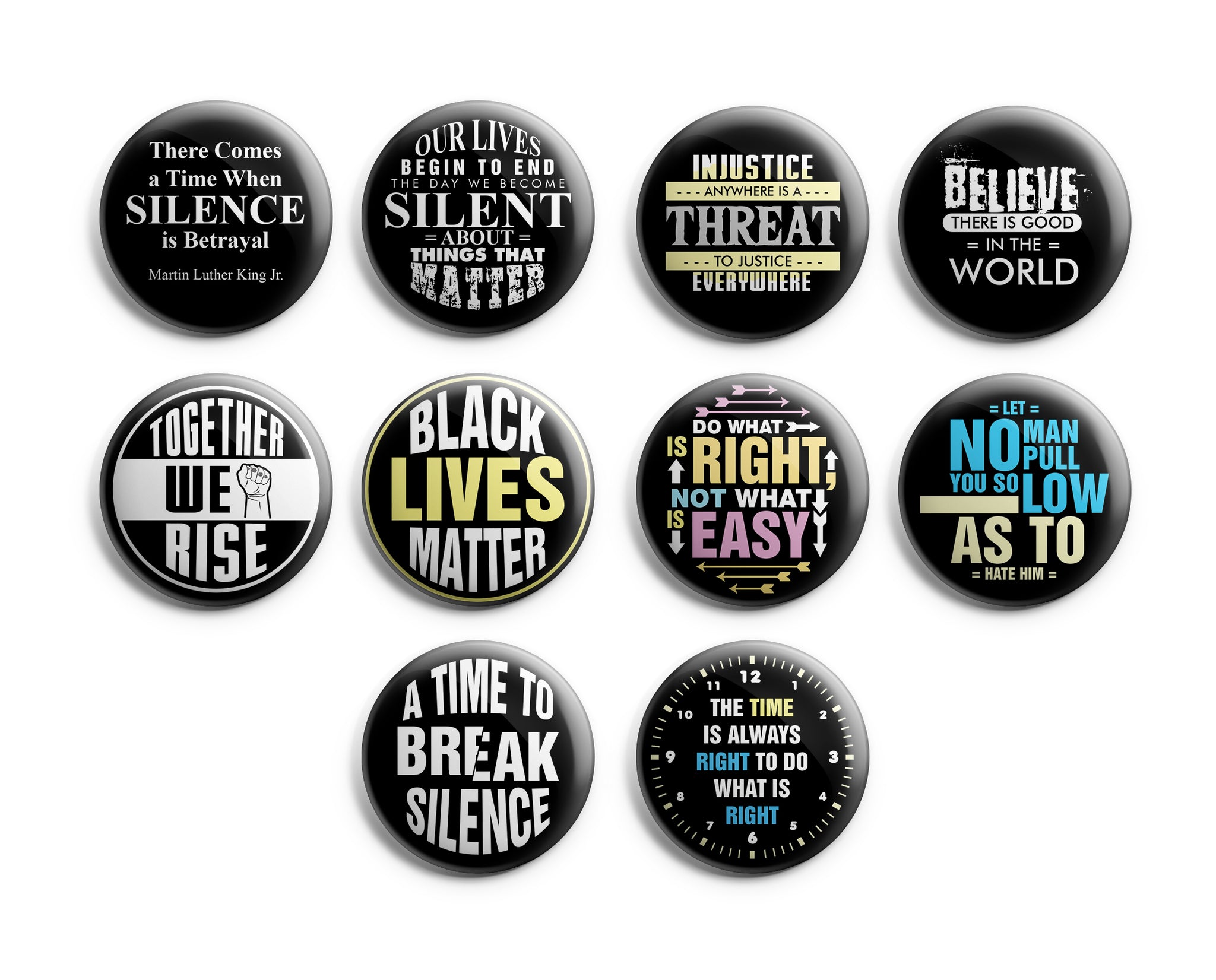 Creanoso Pinback Buttons - Black Lives MLK Quotes (10-Pack) Large 2.25" Pins Badge for Men Women Teens Professionals â€“ Cool Fashion Accessories Indoor Outdoor Wear â€“ Epic Collection Set