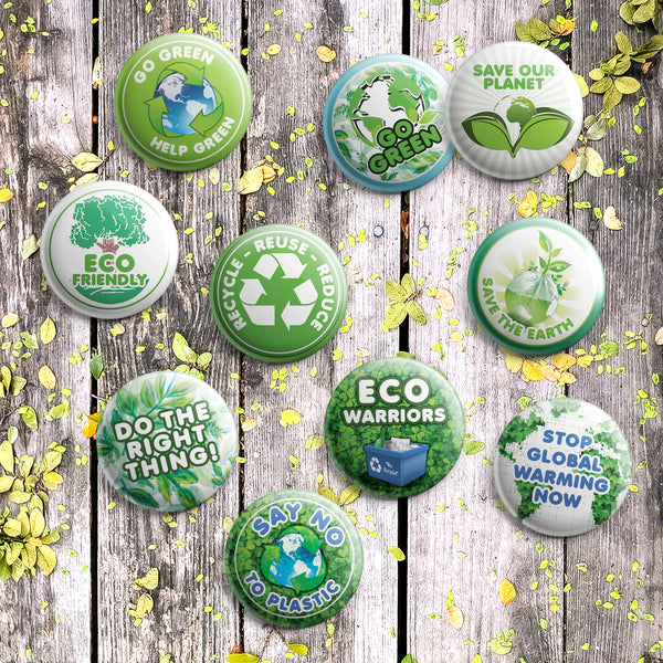 Go Green Pinback Buttons (10-Pack) - Large 2.25" Saving our mother nature Pins Badge