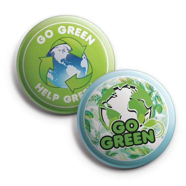 Go Green Pinback Buttons (10-Pack) - Large 2.25" Saving our mother nature Pins Badge