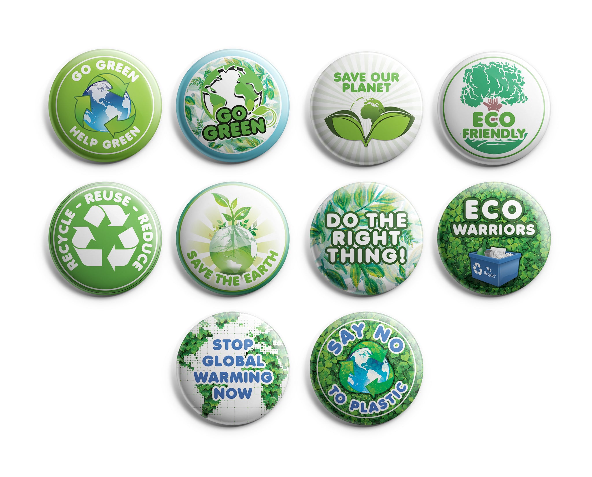 Go Green Pinback Buttons (10-Pack) - Large 2.25" Saving our mother nature Pins Badge