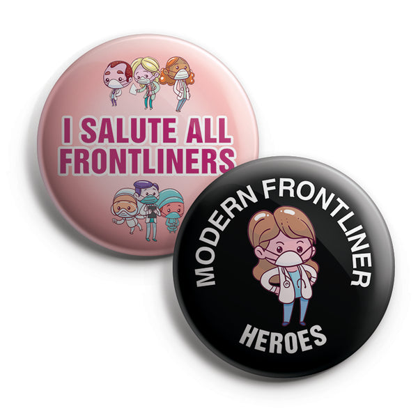 Pinback Buttons Frontliners (10-Pack) - Large 2.25" Frontliner Nurse, Doctor, Police, Medical Designs Pins Badge