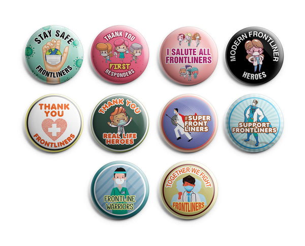 Pinback Buttons Frontliners (10-Pack) - Large 2.25" Frontliner Nurse, Doctor, Police, Medical Designs Pins Badge