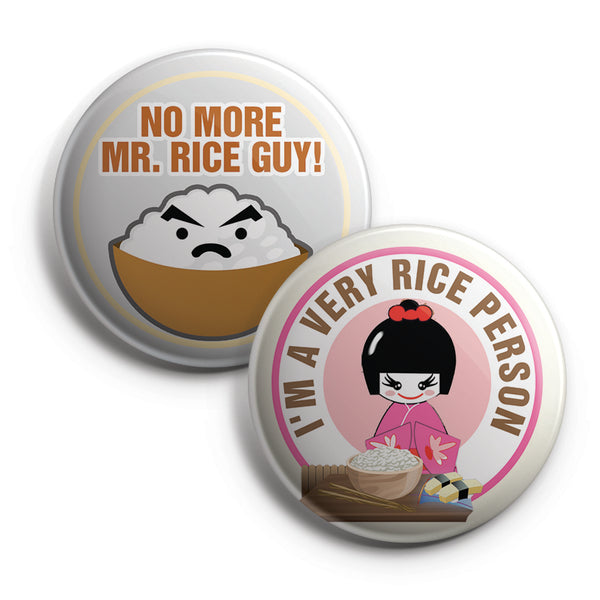 Have a RICE DAY Funny Illustration Pinback Buttons (10-Pack) - Large 2.25" Rice Lover , Boys and Girls Cute Designs Pins Badge