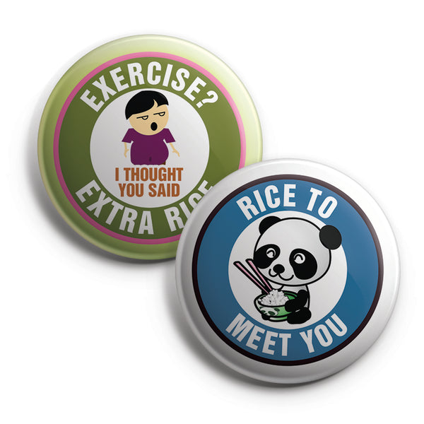 Have a RICE DAY Funny Illustration Pinback Buttons (10-Pack) - Large 2.25" Rice Lover , Boys and Girls Cute Designs Pins Badge