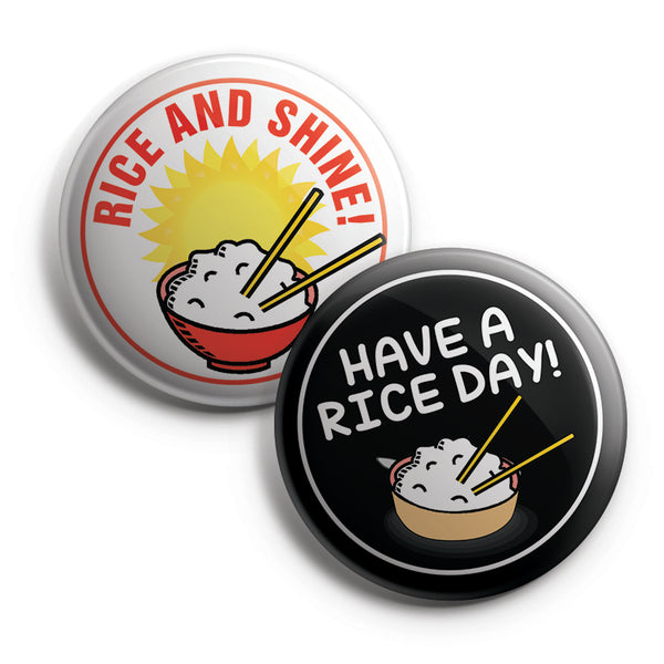 Have a RICE DAY Funny Illustration Pinback Buttons (10-Pack) - Large 2.25" Rice Lover , Boys and Girls Cute Designs Pins Badge