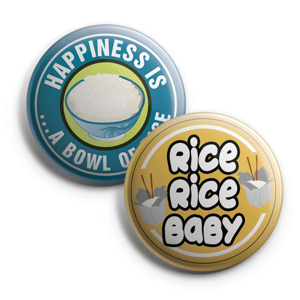 Have a RICE DAY Funny Illustration Pinback Buttons (10-Pack) - Large 2.25" Rice Lover , Boys and Girls Cute Designs Pins Badge