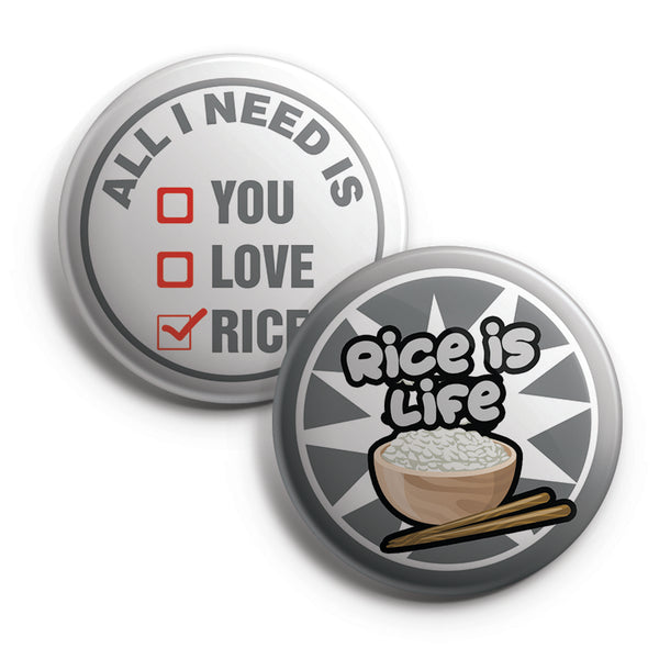 Have a RICE DAY Funny Illustration Pinback Buttons (10-Pack) - Large 2.25" Rice Lover , Boys and Girls Cute Designs Pins Badge