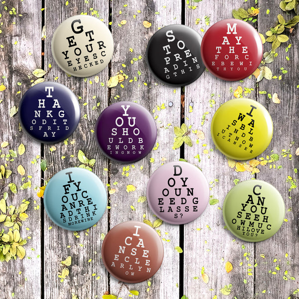 funny test eye illustration Button Pins (10 Pack) - Large 2.25" Boys and Girls Cute Designs Pins Badge