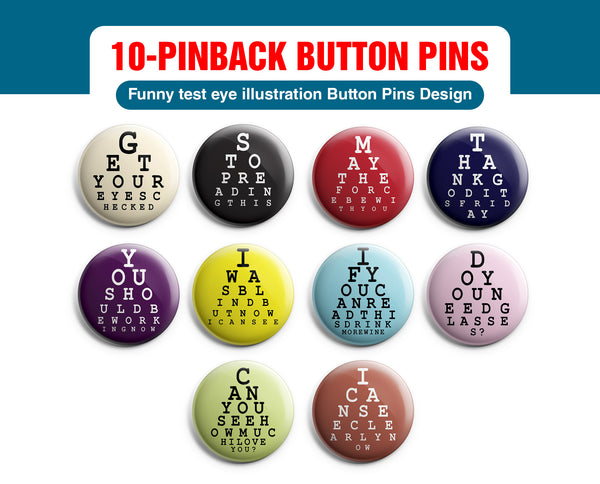 funny test eye illustration Button Pins (10 Pack) - Large 2.25" Boys and Girls Cute Designs Pins Badge