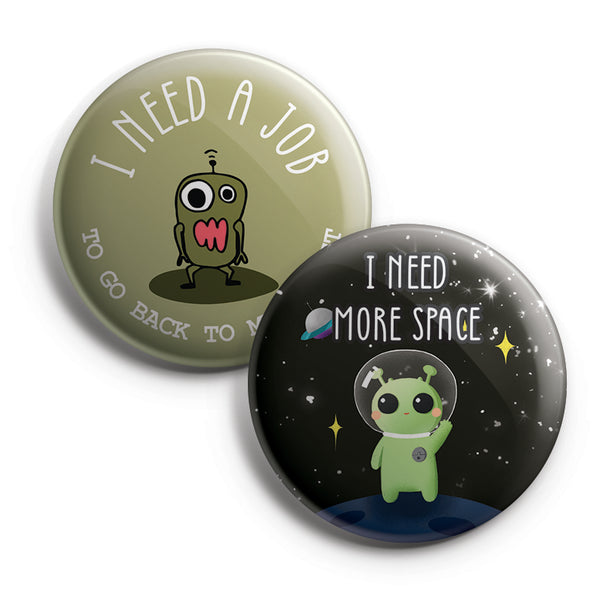 Funny Aliens Pinback Button Pins (10 Pack) - Large 2.25" Funny Aliens for Boys and Girls Cute Designs Pins Badge