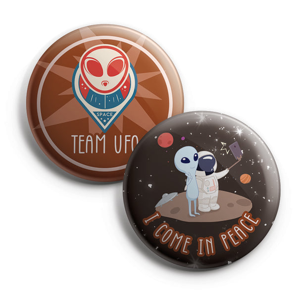 Funny Aliens Pinback Button Pins (10 Pack) - Large 2.25" Funny Aliens for Boys and Girls Cute Designs Pins Badge