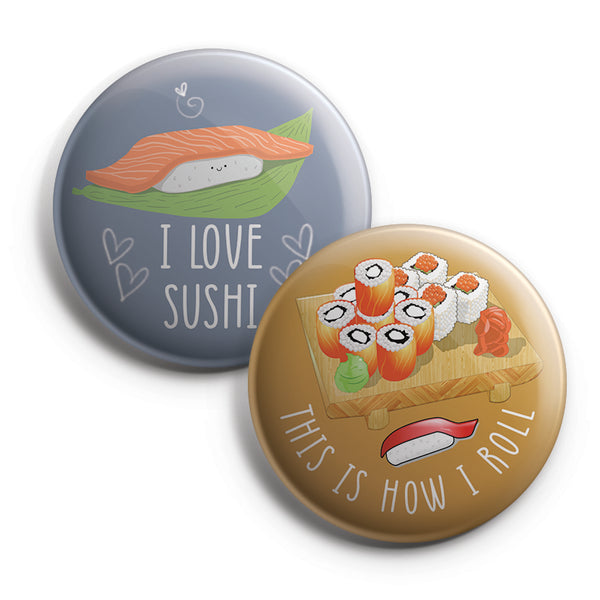 Funny Sushi Badge Button Pins (10 Pack) Large 2.25" Funny Sushi for Boys and Girls Cute Designs Pins Badge