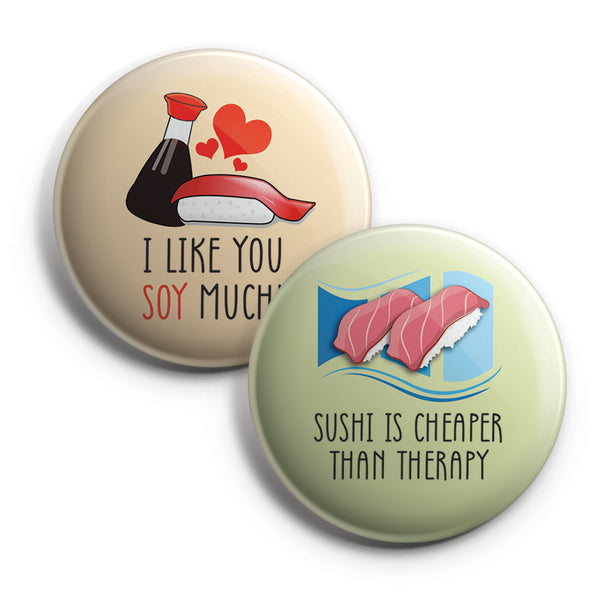 Funny Sushi Badge Button Pins (10 Pack) Large 2.25" Funny Sushi for Boys and Girls Cute Designs Pins Badge