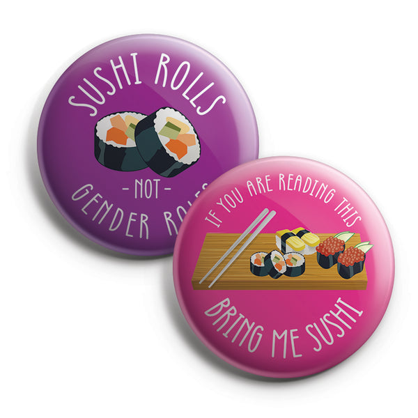 Funny Sushi Badge Button Pins (10 Pack) Large 2.25" Funny Sushi for Boys and Girls Cute Designs Pins Badge