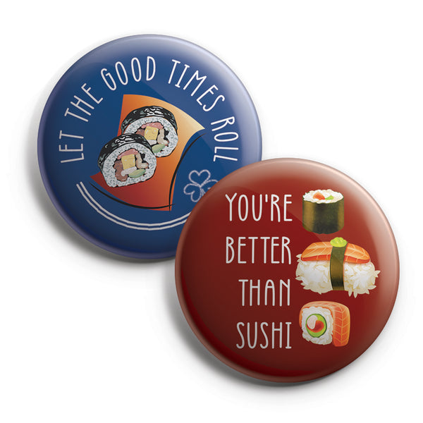 Funny Sushi Badge Button Pins (10 Pack) Large 2.25" Funny Sushi for Boys and Girls Cute Designs Pins Badge