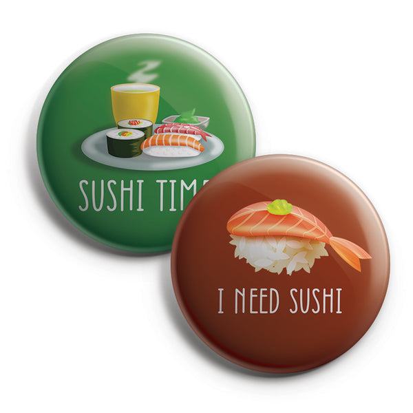 Funny Sushi Badge Button Pins (10 Pack) Large 2.25" Funny Sushi for Boys and Girls Cute Designs Pins Badge