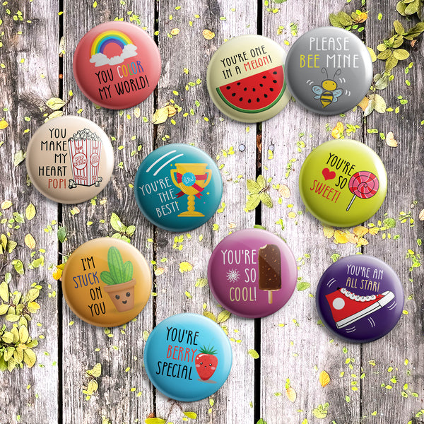 Kids Flair Button Pins (10 Pack) - Large 2.25" Boys and Girls Cute Designs Button pins