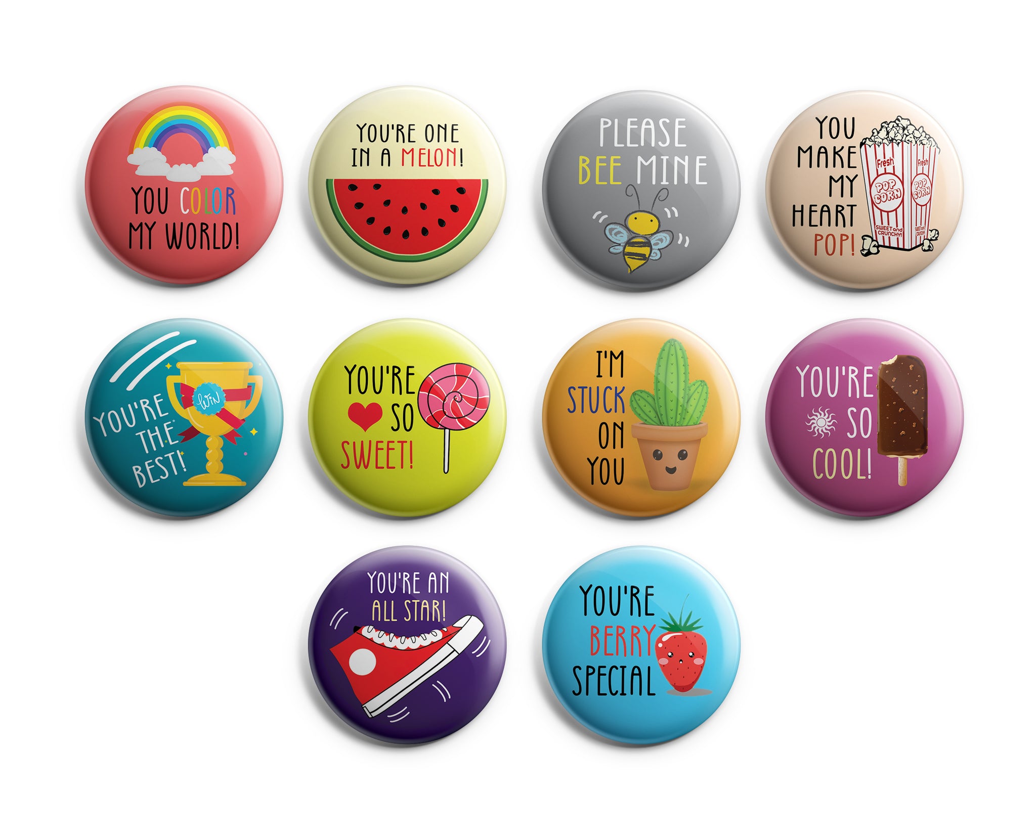 Kids Flair Button Pins (10 Pack) - Large 2.25" Boys and Girls Cute Designs Button pins