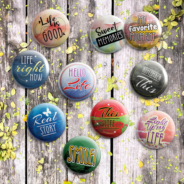 Pinback Button Pins Life Ideas (10 Pack) - Large 2.25" Boys and Girls Cute Designs Button pins