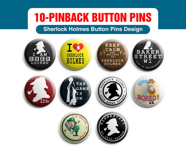 Sherlock Holmes Pinback Button Pins (10 Pack)