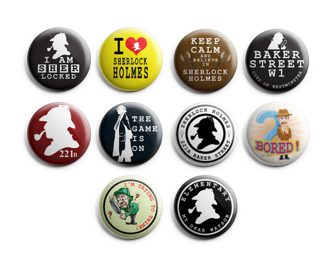 Sherlock Holmes Pinback Button Pins (10 Pack)