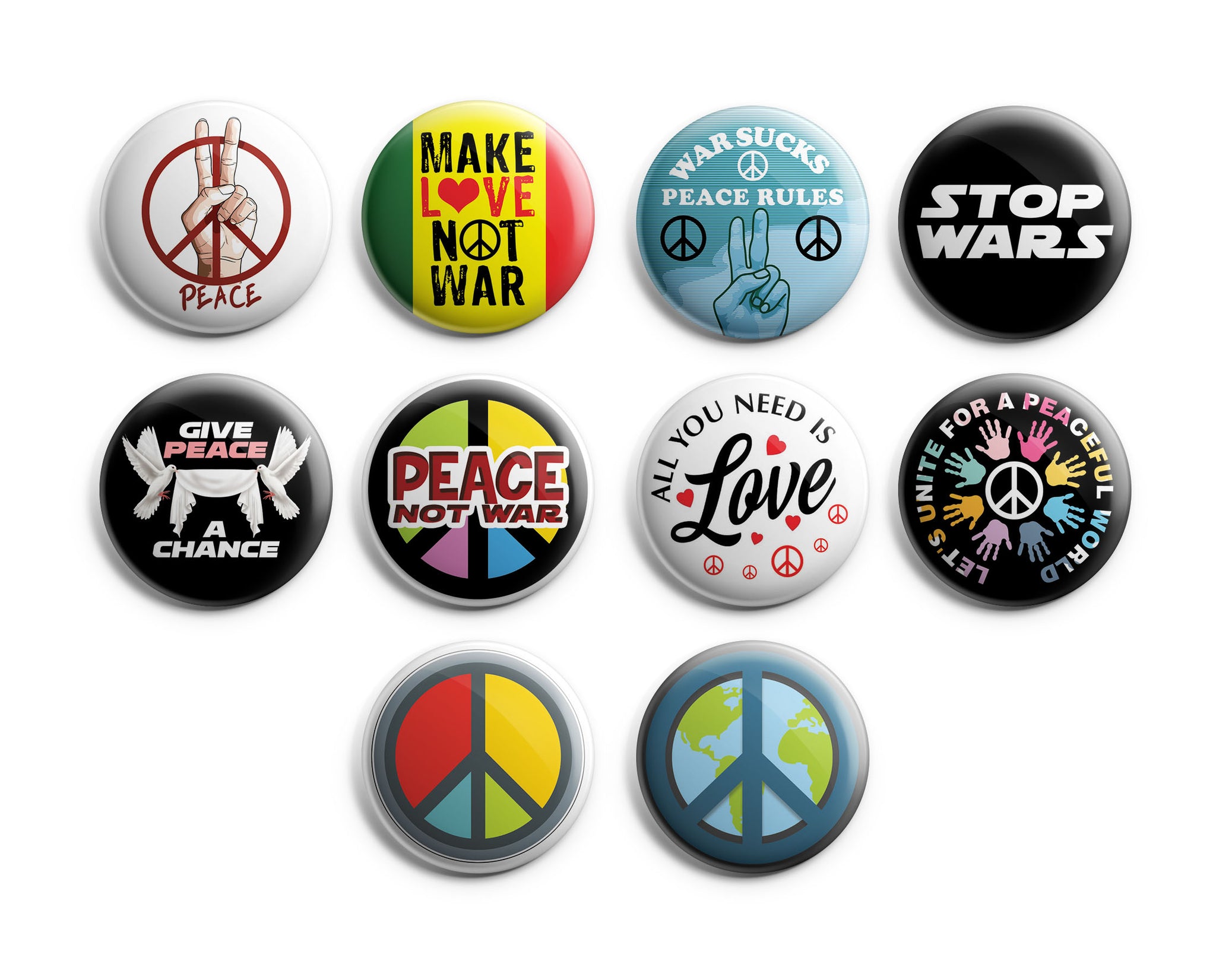 Peace Anti-War Badge Pinback Buttons (1-Set X 10 Buttons)