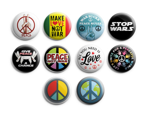 Peace Anti-War Badge Pinback Buttons (1-Set X 10 Buttons)