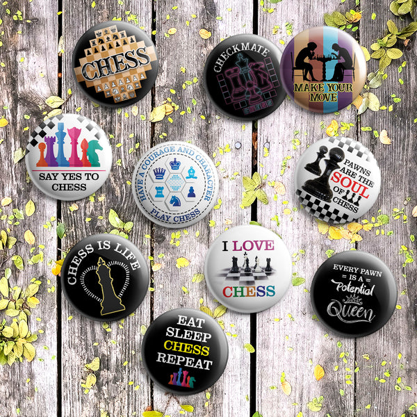 Check mate chess Pin Back Buttons (1-Set X 10 Buttons)