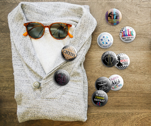 Check mate chess Pin Back Buttons (1-Set X 10 Buttons)