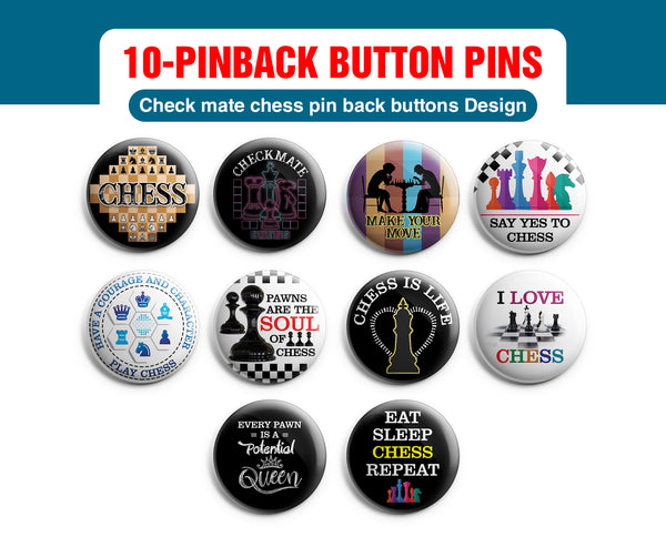 Check mate chess Pin Back Buttons (1-Set X 10 Buttons)