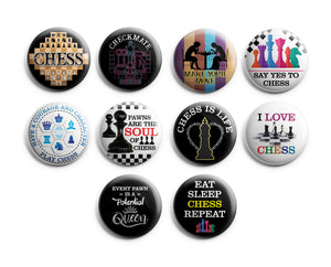 Check mate chess Pin Back Buttons (1-Set X 10 Buttons)