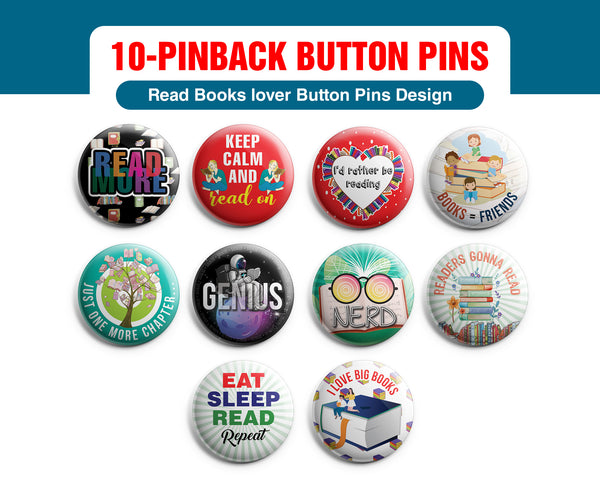 Read Books lover Button Pinback Buttons (1-Set X 10 Buttons)