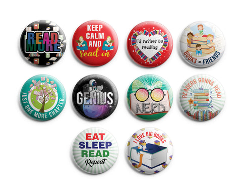 Read Books lover Button Pinback Buttons (1-Set X 10 Buttons)