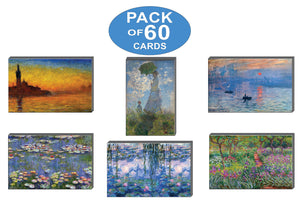 Creanoso Claude Monet Famous Paintings Postcards (60-Packs) - Twilight, Woman with Parasol, Sunrise, Irises, Water lilies, Nympheas - Note Cards Stocking Stuffers Gifts for Men and Women