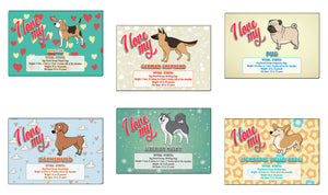 Creanoso Six Greeting Card Designs I Love My Dog Postcards (60-Pack) Ã¢â‚¬â€œ Assorted Quality Card Stock Set Ã¢â‚¬â€œ Premium Stocking Stuffers Gift Ideas Ã¢â‚¬â€œ Six Dogs with Vital Stats