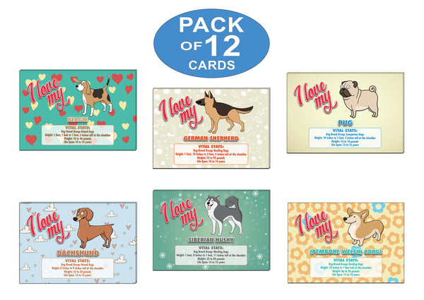 Creanoso I Love My Dog Postcards Ã¢â‚¬â€œ Assorted Card Stock Bulk Set Ã¢â‚¬â€œ Premium Greeting Cards Set