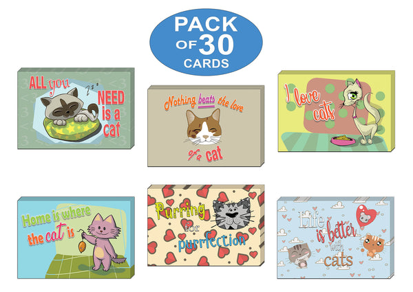 Creanoso Colorful I Love Cats Postcards - Premium Greeting Cards Set for Cat Lovers