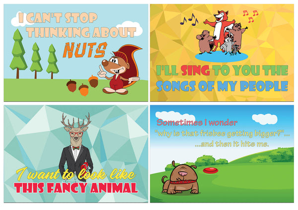 Creanoso Funny Animals Comedic Postcards (36-Pack) Ã¢â‚¬â€œ Unique and Silly Note Card Bulks Assorted Pack Ã¢â‚¬â€œ Cool Giveaways for Adults, Men, Women, Employees Ã¢â‚¬â€œ Great Greeting Cards Collection Set