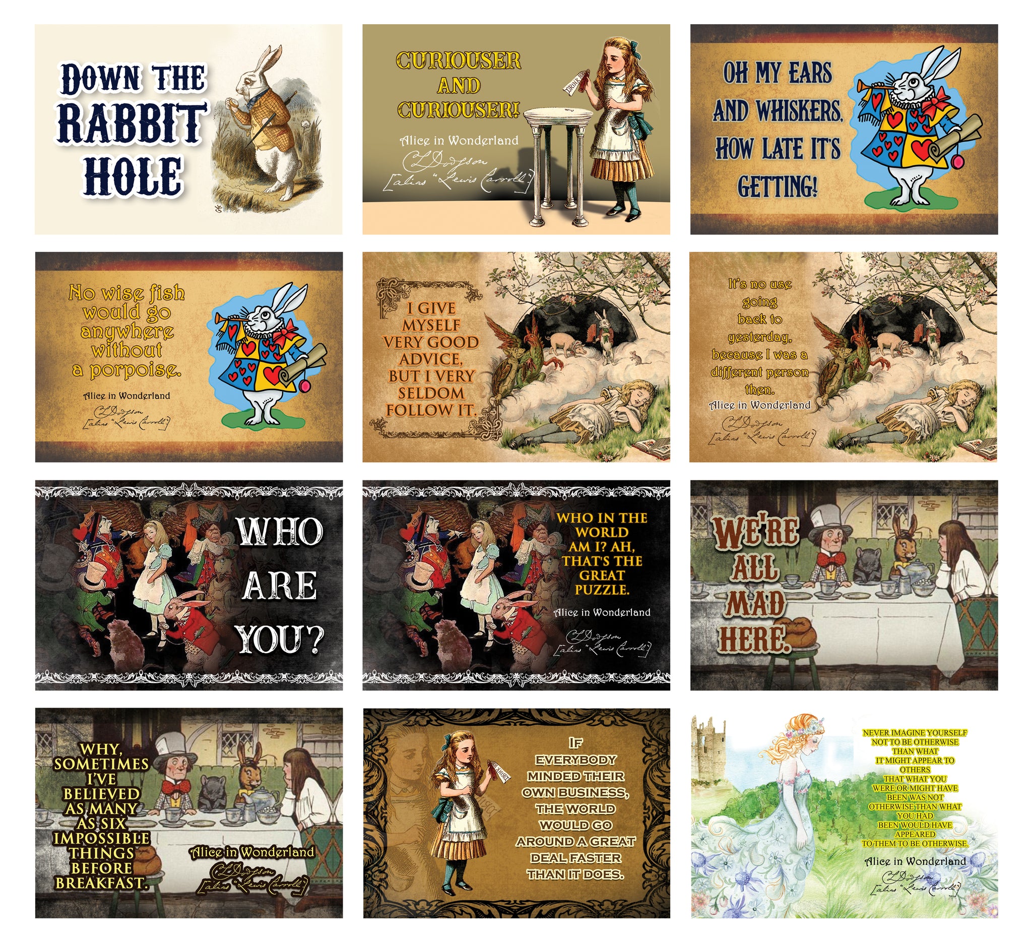 Alice in Wonderland Postcards ÃƒÂ¢Ã¢â€šÂ¬Ã¢â‚¬Å“ Assorted Card Stock Bulk Set ÃƒÂ¢Ã¢â€šÂ¬Ã¢â‚¬Å“ Premium Quality Greeting Cards Stock
