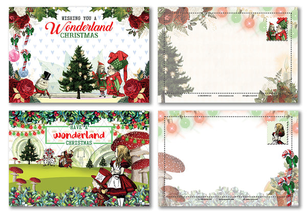 Creanoso Christmas Alice in Wonderland Postcards (12-Pack) - Unique Cool Giveaways for Kids, Adults, Boys,Girls ,Womenâ€“ Great Christmas Greeting Cards Collection Set