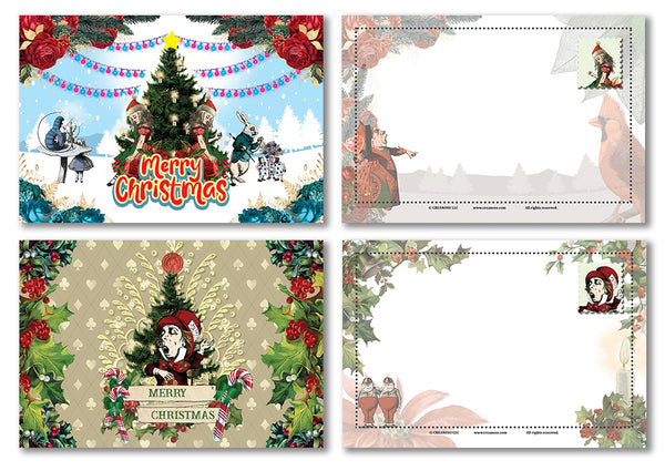 Creanoso Christmas Alice in Wonderland Postcards (12-Pack) - Unique Cool Giveaways for Kids, Adults, Boys,Girls ,Womenâ€“ Great Christmas Greeting Cards Collection Set