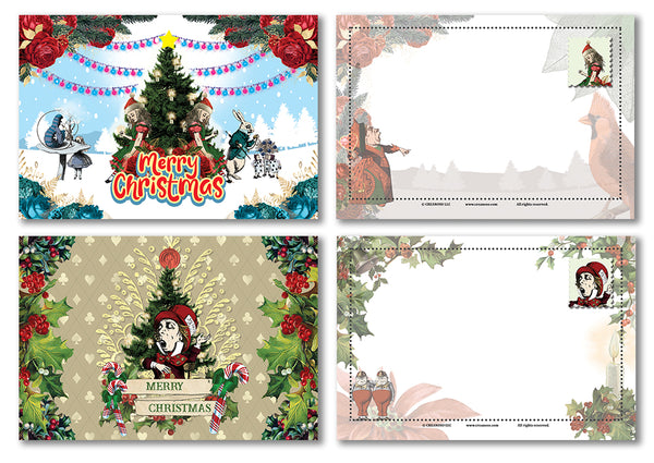 Creanoso Christmas Alice in Wonderland Postcards (12-Pack) - Unique Cool Giveaways for Kids, Adults, Boys,Girls ,Womenâ€“ Great Christmas Greeting Cards Collection Set