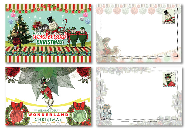 Creanoso Christmas Alice in Wonderland Postcards (12-Pack) - Unique Cool Giveaways for Kids, Adults, Boys,Girls ,Womenâ€“ Great Christmas Greeting Cards Collection Set