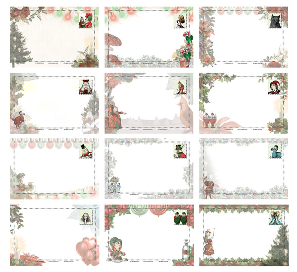 Creanoso Christmas Alice in Wonderland Postcards (12-Pack) - Unique Cool Giveaways for Kids, Adults, Boys,Girls ,Womenâ€“ Great Christmas Greeting Cards Collection Set