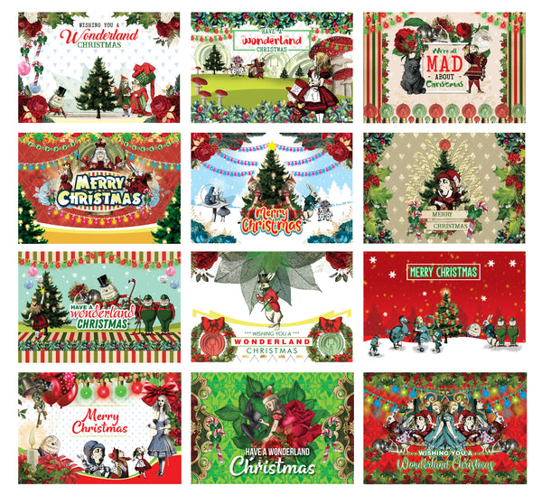 Creanoso Christmas Alice in Wonderland Postcards (60-Pack)- Cool Student Giveaways - Stocking Stuffers Gift for Teachers, Educators, Students